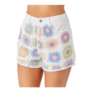 Bae Vely Small White Jean Shorts Playful Granny Square Crochet Design Shorts